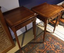 A pair of Edwardian style rosewood side tables each with one drawer to fluted and tapered legs