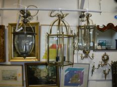 Three various modern brass ceiling lights