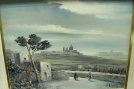 JOSEPH GALIA "Landscape with figures", oil on canvas, signed,