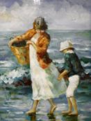 Y GILOR "Woman and boy on shoreline", oil,