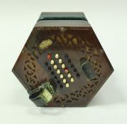 A Victorian rosewood cased concertina by Wheatstone,