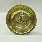 A 17th Century Nuremberg embossed brass bowl with central bust of Marcus Aurelius and inscription