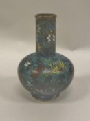 A Chinese cloisonné vase with floral decoration on a turquoise ground,