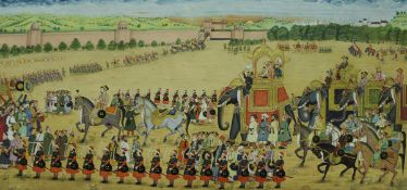 MUGHAL SCHOOL "Procession of Sha Jahan outside a fort",