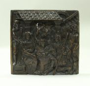 A 17th Century carved oak panel depicting the Nativity, 29.5 cm x 27.