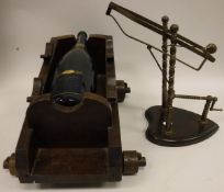 A wooden wine cart with empty Tattinger Champagne bottle,