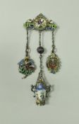 A 19th Century Continental enamel brooch as a 17th Century chatelaine,