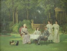 TALBOT HUGHES (1869-1942) "The Faulkner family gathering, Summer tea time",