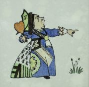 A Minton's polychrome decorated tile depicting the Queen of Hearts after the design by C R Voysey,