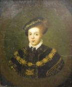 A FOLLOWER OF HANS HOLBEIN "Edward VI", a portrait study, head and shoulders within an oval,