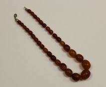 A single strand graduated amber bead necklace, 39 cm long,