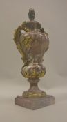 A 19th Century French puce marble and gilt bronze mounted table lamp with bullrush and foliate