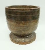 A 19th Century sycamore mortar with stained and ringed decoration to the main body,