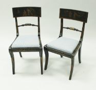 A set of six Regency black lacquered and chinoiserie decorated bar back dining chairs,