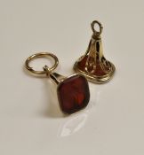 A pair of 19th Century gold (un-marked) Carnelian seals,