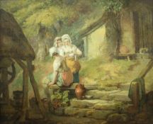 FRANCIS WHEATLEY (1747-1801) "The Ballad", a study of three young women outside a thatched cottage,