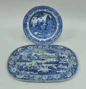 An early 19th Century Meir blue and white transfer decorated meat drainer,