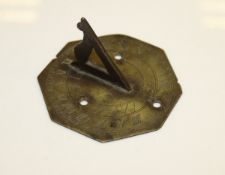 A late 18th / early 19th Century bronze sundial of small proportions and typical form, approx 7.