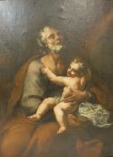 FRANCESCO BOCCACCINO (1680-1750) "Saint Joseph with child upon his lap", oil on canvas, unsigned,