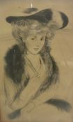 AFTER PAUL CESAR HELLEU (1859-1927) "Le Boa", a study of a woman in feather boa and hat,