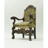 A late 19th Century walnut framed hall chair in the circa 1700 Flemish manner,