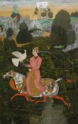 MUGHAL SCHOOL "Prince on horseback with hawk", gouache and gold on paper, Shaitan Singh,