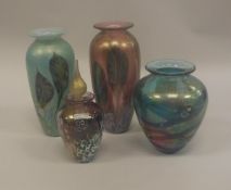 A collection of four pieces of studio glass by Jonathan Harris of Ironbridge including a dressing