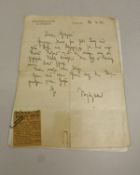 THIRD REICH INTEREST - a hand-written letter from General Field Marshall Von Witzleben dated 22nd