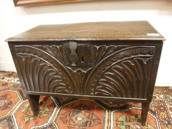 A 17th Century oak cofferbach or child's coffer (circa 1660-1680), - Image 3 of 21