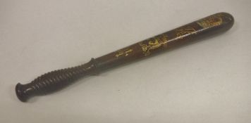 A Victorian painted rosewood truncheon inscribed "let Glasgow flourish" with Victorian cipher 41 cm