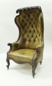 A Victorian carved rosewood framed hall porter's chair,