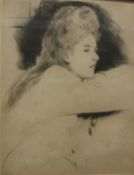 AFTER PAUL CESAR HELLEU (1859-1927) "Mlle L", study of a young woman leaning on a chair back,