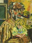 JOHN BRATBY (1928-1992) "Artist, Dayan and Bear", oil on canvas, signed top right,