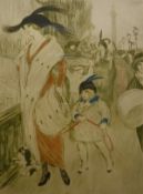 AFTER EMILE A MALO (1870-1938) "Cinq heures - Rue de la Paix", coloured pochoir etching,