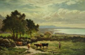 SIDNEY RICHARD PERCY (1821-1886), "On the coast, North Wales", a study with cattle and herdsman,
