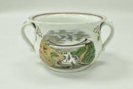 A 19th Century humorous pottery chamber pot the interior decorated with two figures in a turnstile