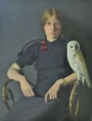 DAVID DENBY "Lady in an evening dress, etc, an owl upon the chair arm", oil on canvas,