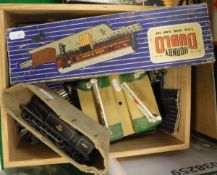 A box containing a collection of 00 gauge railwayana including a Hornby British Rail 062 tank