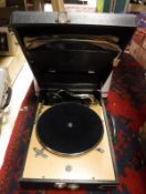 A Decca portable gramophone, a Decca 10 portable gramophone and an HMV plywood cased gramophone,