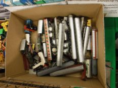 A box of various 00 gauge rolling stock including Märklin, Rivarossi,