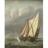 19TH CENTURY oil on board depicting sailboats on water,