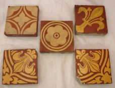 A set of five Pugin style encaustic design terracotta tiles in the medieval style circa 1880