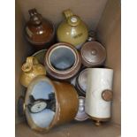 A collection of various stoneware jars, flagons, hot water bottle,