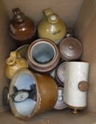 A collection of various stoneware jars, flagons, hot water bottle,