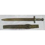 A 19th Century military Gladius sword with breass ribbed grip and hilt in leather scabbard