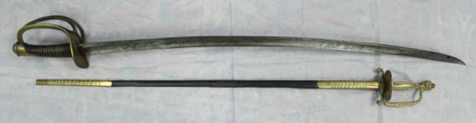 A 19th Century German cavalry sword by Gebruder Weyersberg the curved fullered blade stamped with
