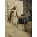 AFTER LOUIS ICART (1888-1950) "Montmartre - Le Marchand de Marrons", a woman in fur wrap,