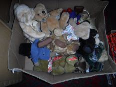 A collection of various soft toy bears, including examples by Liberty, Hardrock, Paddington Bear,