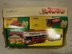 A Corgi Classics Showman's Range collection of vehicles including Tupy's Foden 521 Dodgem truck and