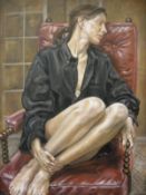 ALEXANDER "SACHA" NEWLEY "Girl in a red chair", a portrait study, oil on canvas,